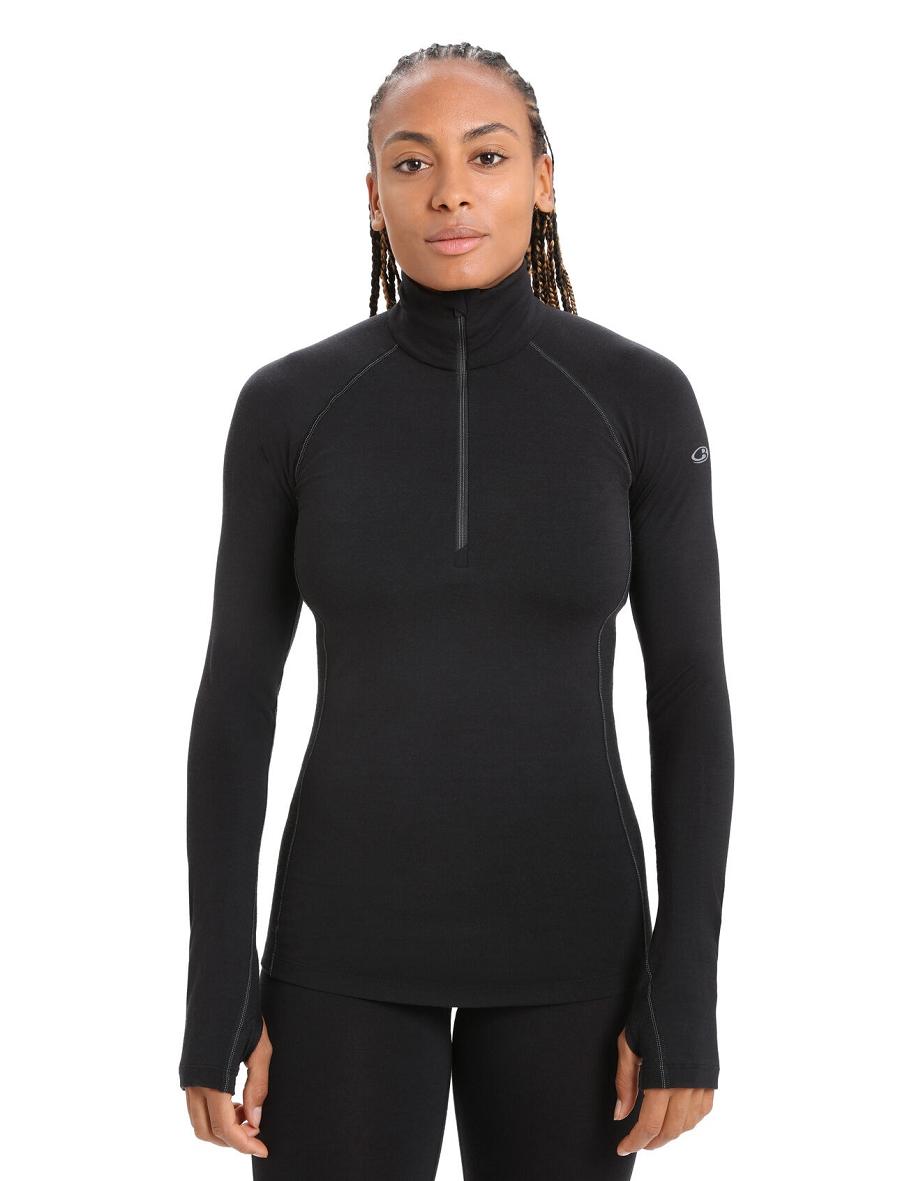 Icebreaker BodyfitZone™ Merino 200 Zone Thermal Long Sleeve Half Zip Top Női Base Layers Fekete | HU 1867KORI